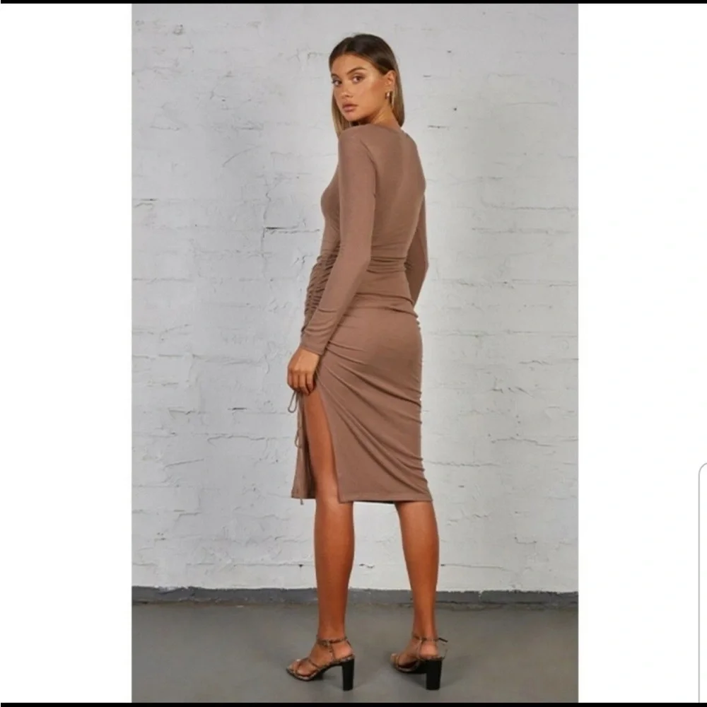 SNDYS The label Winter Dress in Chocolate Ruched Drawstring Side Size‎ 2